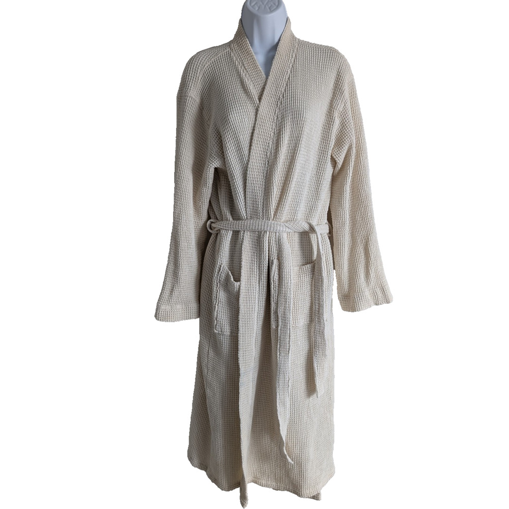 Coyuchi Waffle Knit Robe Womens L/XL Large Organic Cotton Sustainable Undyed